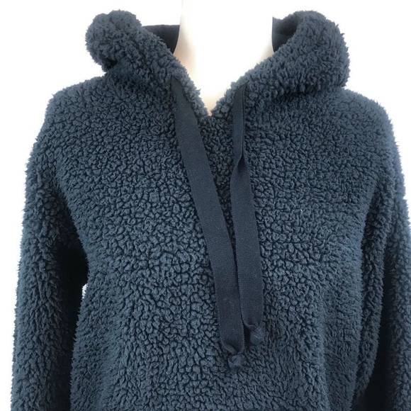 American Eagle Outfitters Tops - American Eagle Fuzzy Sherpa Navy Hooded Pullover